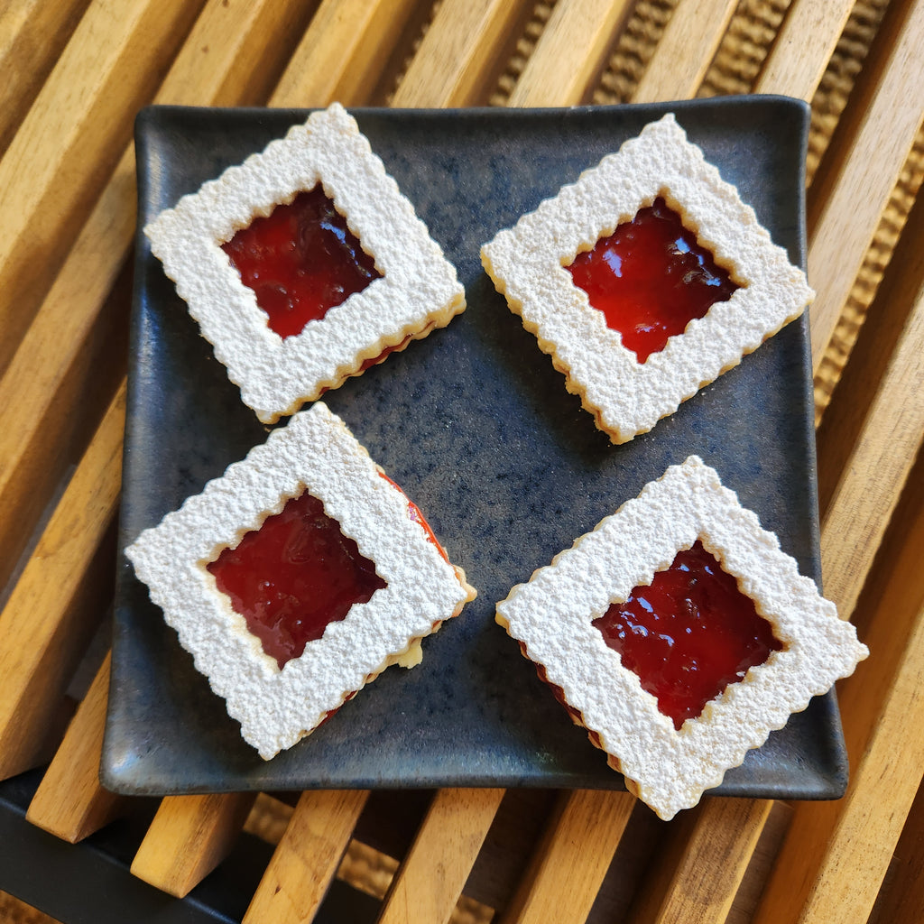 Rose petal and apricot jam linzer cookies