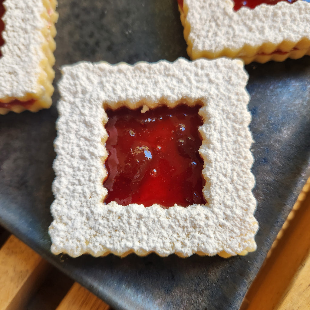 Rose petal and apricot jam linzer cookies